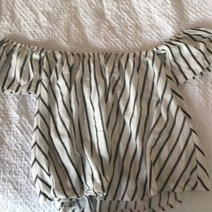 White and black striped off the shoulder top